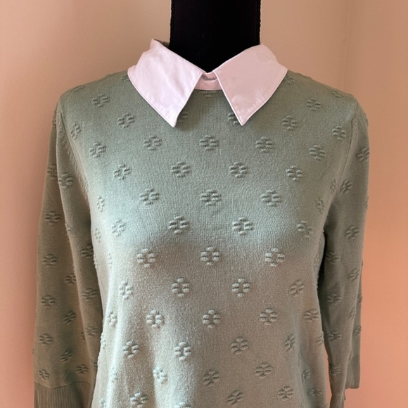 *CABLE & GAUGE* Green x White Collar Long Sleeve Shirt Size Large - Picture 2 of 6